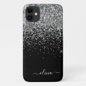 Silver Black Girly Glitter Sparkle Monogram Name Case-Mate iPhone Case (Achterkant)