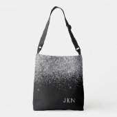 Silver Black Girly Glitter Sparkle Monogram Name Crossbody Tas (Achterkant)