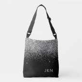 Silver Black Girly Glitter Sparkle Monogram Name Crossbody Tas (Voorkant)