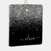 Silver Black Girly Glitter Sparkle Monogram Name Keramisch Ornament (Rechts)