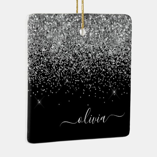 Silver Black Girly Glitter Sparkle Monogram Name Keramisch Ornament (Rechts)