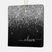 Silver Black Girly Glitter Sparkle Monogram Name Keramisch Ornament (Links)