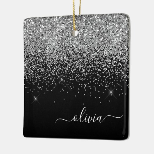 Silver Black Girly Glitter Sparkle Monogram Name Keramisch Ornament (Links)