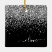 Silver Black Girly Glitter Sparkle Monogram Name Keramisch Ornament (Voorkant)