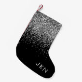 Silver Black Girly Glitter Sparkle Monogram Name Kleine Kerstsok (Voorkant (Hangend))