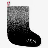Silver Black Girly Glitter Sparkle Monogram Name Kleine Kerstsok (Voorkant)