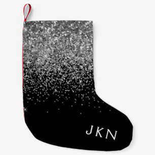 Silver Black Girly Glitter Sparkle Monogram Name Kleine Kerstsok