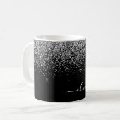 Silver Black Girly Glitter Sparkle Monogram Name Koffiemok (Voorkant links)