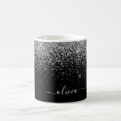 Silver Black Girly Glitter Sparkle Monogram Name Koffiemok (Center)