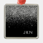Silver Black Girly Glitter Sparkle Monogram Name Metalen Ornament (Voorkant)