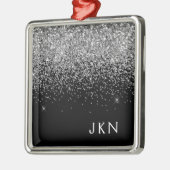 Silver Black Girly Glitter Sparkle Monogram Name Metalen Ornament (Links)