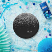 Silver Black Girly Glitter Sparkle Monogram Name Papieren Bordje (Feest)