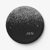 Silver Black Girly Glitter Sparkle Monogram Name Papieren Bordje (Voorkant)