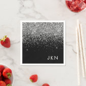 Silver Black Girly Glitter Sparkle Monogram Name Servet (Insitu)