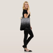 Silver Black Girly Glitter Sparkle Monogram Name Tote Bag (Op model)