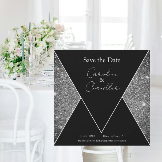 Silver & Black Glam Wedding Bewaar de datum Magnet