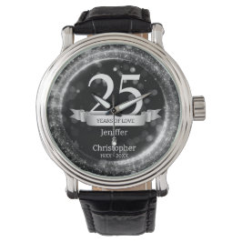 Silver Black Glitter Bewerken Jaar Bruiloft Jubile Horloge