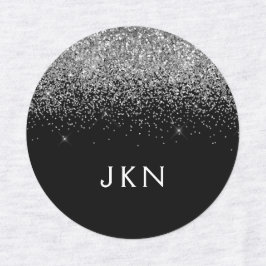 Silver Black Glitter Chic Monogram Naam Labels