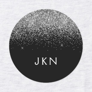Silver Black Glitter Chic Monogram Naam Labels