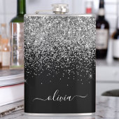Silver Black Glitter Custom Monogram Name Heupfles
