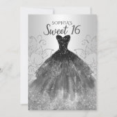 Silver Black Glitter Dress Sweet 16 jaar Kaart (Voorkant)