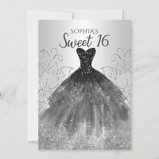 Silver Black Glitter Dress Sweet 16 jaar Kaart (Voorkant)