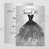 Silver Black Glitter Dress Sweet 16 jaar Kaart (Voorkant / Achterkant)