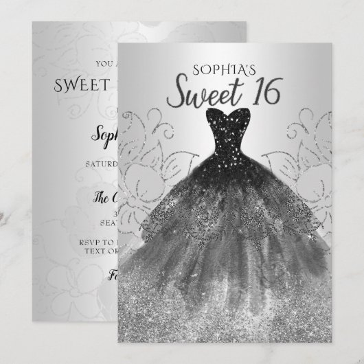 Silver Black Glitter Dress Sweet 16 jaar Kaart (Voorkant / Achterkant)