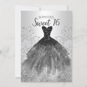 Silver Black Glitter Dress Sweet 16 jaar Kaart