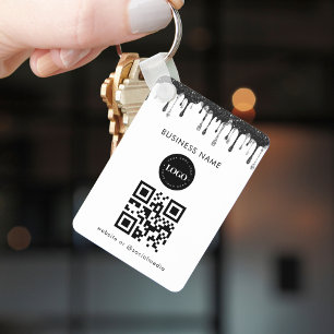 Silver Black Glitter Driving Company Logo QR-code Sleutelhanger