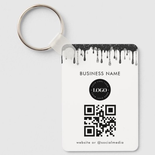 Silver Black Glitter Driving Company Logo QR-code Sleutelhanger (Voorkant)