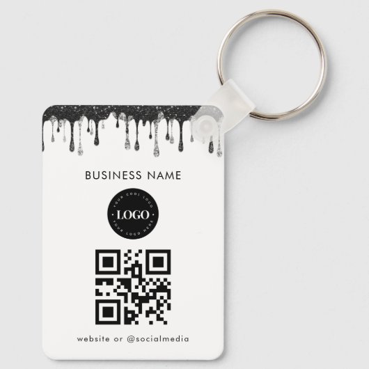 Silver Black Glitter Driving Company Logo QR-code Sleutelhanger (Achterkant)