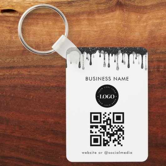 Silver Black Glitter Driving Company Logo QR-code Sleutelhanger (Voorkant)