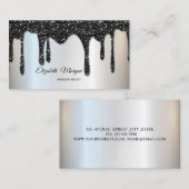 Silver Black Glitter druppelt elaar Elegant Profes Visitekaartje (Voorkant / Achterkant)
