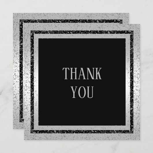 Silver & Black Glitter Framed Man - Hartelijk dank Bedankkaart (Voorkant / Achterkant)