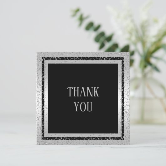 Silver & Black Glitter Framed Man - Hartelijk dank Bedankkaart (Staand voorkant)