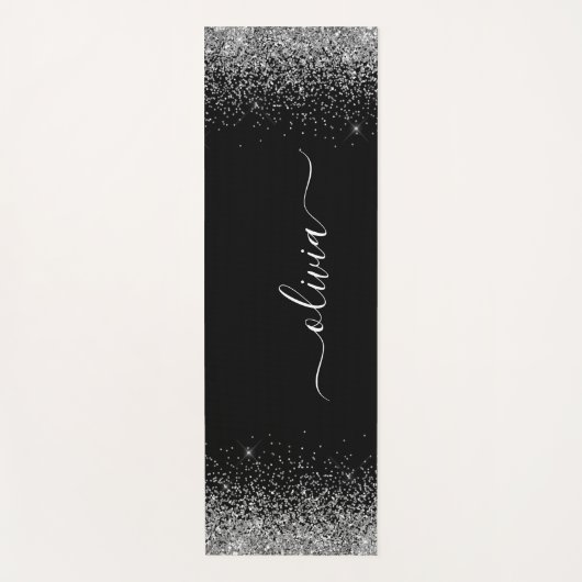 Silver Black Glitter Girly Monogram Exercise Yogamat (Voorkant)