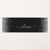 Silver Black Glitter Girly Monogram Exercise Yogamat (Voorkant (horizontaal))