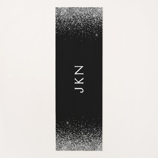 Silver Black Glitter Girly Monogram Initialen Yogamat (Voorkant)