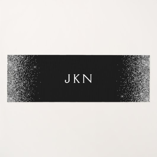 Silver Black Glitter Girly Monogram Initialen Yogamat (Voorkant (horizontaal))