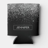 Silver Black Glitter Girly Monogram Naam Blikjeskoeler (Voorkant)