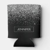 Silver Black Glitter Girly Monogram Naam Blikjeskoeler (Achterkant)