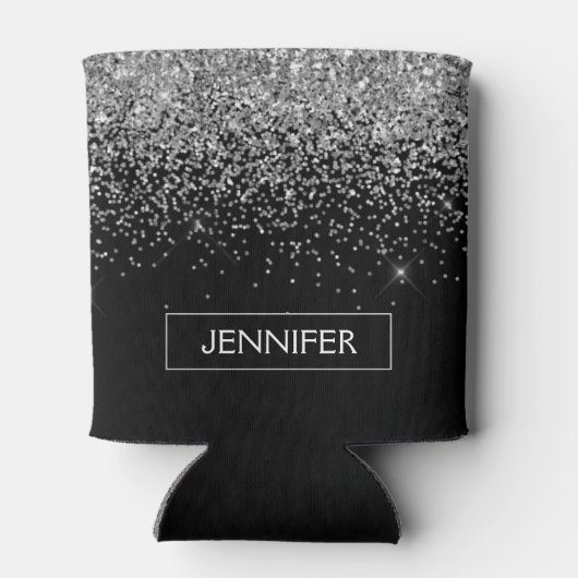 Silver Black Glitter Girly Monogram Naam Blikjeskoeler (Achterkant)