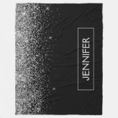 Silver Black Glitter Girly Monogram Naam Fleece Deken (Voorkant)