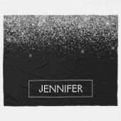 Silver Black Glitter Girly Monogram Naam Fleece Deken (Voorkant (Horizontaal))