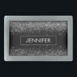 Silver Black Glitter Girly Monogram Naam Gesp<br><div class="desc">Zilveren en zwarte Sparkle Glitter Monogram Naam Belt Buckle. Dit maakt het perfecte afstuderen,  zoet 16 16th,  18th,  21st,  30th,  40th,  50th,  60th,  70th,  80th,  90th,  100th Birthday,  bruiloft,  vrijgezellenfeest,  jubileum,  baby shower of vrijgezellenfeest cadeau voor iemand die houdt van glamoureuze luxe en chique stijlen.</div>