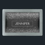 Silver Black Glitter Girly Monogram Naam Gesp<br><div class="desc">Zilveren en zwarte Sparkle Glitter Monogram Naam Belt Buckle. Dit maakt het perfecte afstuderen,  zoet 16 16th,  18th,  21st,  30th,  40th,  50th,  60th,  70th,  80th,  90th,  100th Birthday,  bruiloft,  vrijgezellenfeest,  jubileum,  baby shower of vrijgezellenfeest cadeau voor iemand die houdt van glamoureuze luxe en chique stijlen.</div>