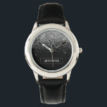 Silver Black Glitter Girly Monogram Naam Horloge<br><div class="desc">Zilveren en Zwarte Sparkle Glitter Monogram Naam Horloge. Dit maakt het perfecte zoete 16-jarige verjaardagscadeau,  bruiloft,  vrijgezellenfeest,  jubileum,  baby shower of vrijgezellenfeest voor iemand die van glamoureuze luxe en chique stijlen houdt.</div>