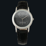 Silver Black Glitter Girly Monogram Naam Horloge<br><div class="desc">Zwart en Zilver Sparkle Glitter Monogram Naam Horloge. Dit maakt het perfecte afstuderen,  verjaardagscadeau,  bruiloft,  vrijgezellenfeest,  jubileum,  baby shower of vrijgezellenfeest cadeau voor iemand die houdt van glamoureuze en chique stijlen.</div>
