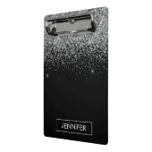 Silver Black Glitter Girly Monogram Naam Mini Klembord (Angled2)